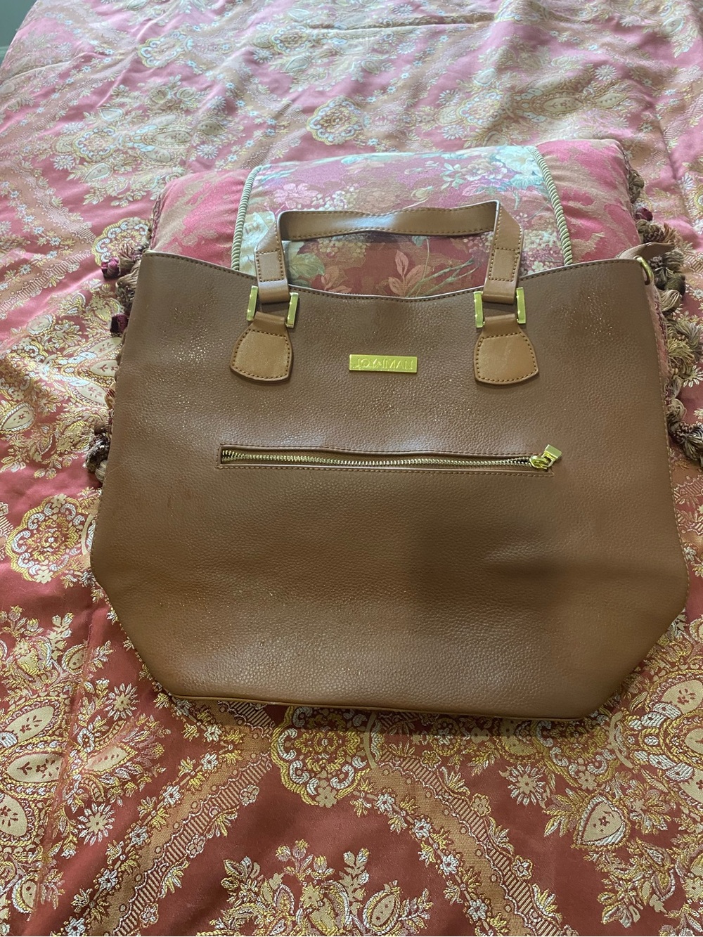 Fossil Tan Pebbled Leather Tote with Gold Hardware